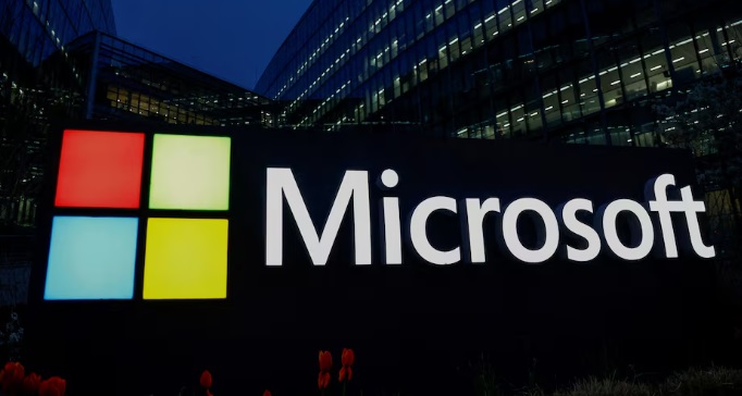 Microsoft logo at offices in Issy-les-Moulineaux near Paris, France